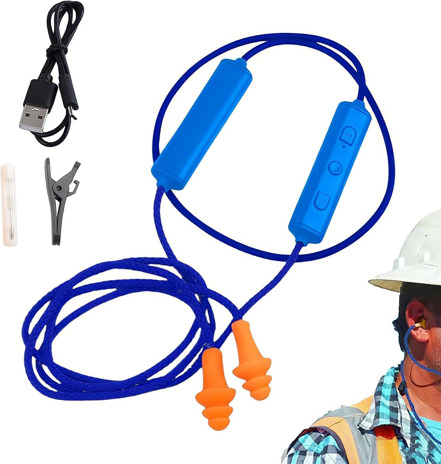 Bluetooth Earplugs for Work, Noise Reduction in-Ear Earphones, Ear Plugs Earphone Headphones, Noise Suppression, Construction Sites, Noisy Places (Blue)