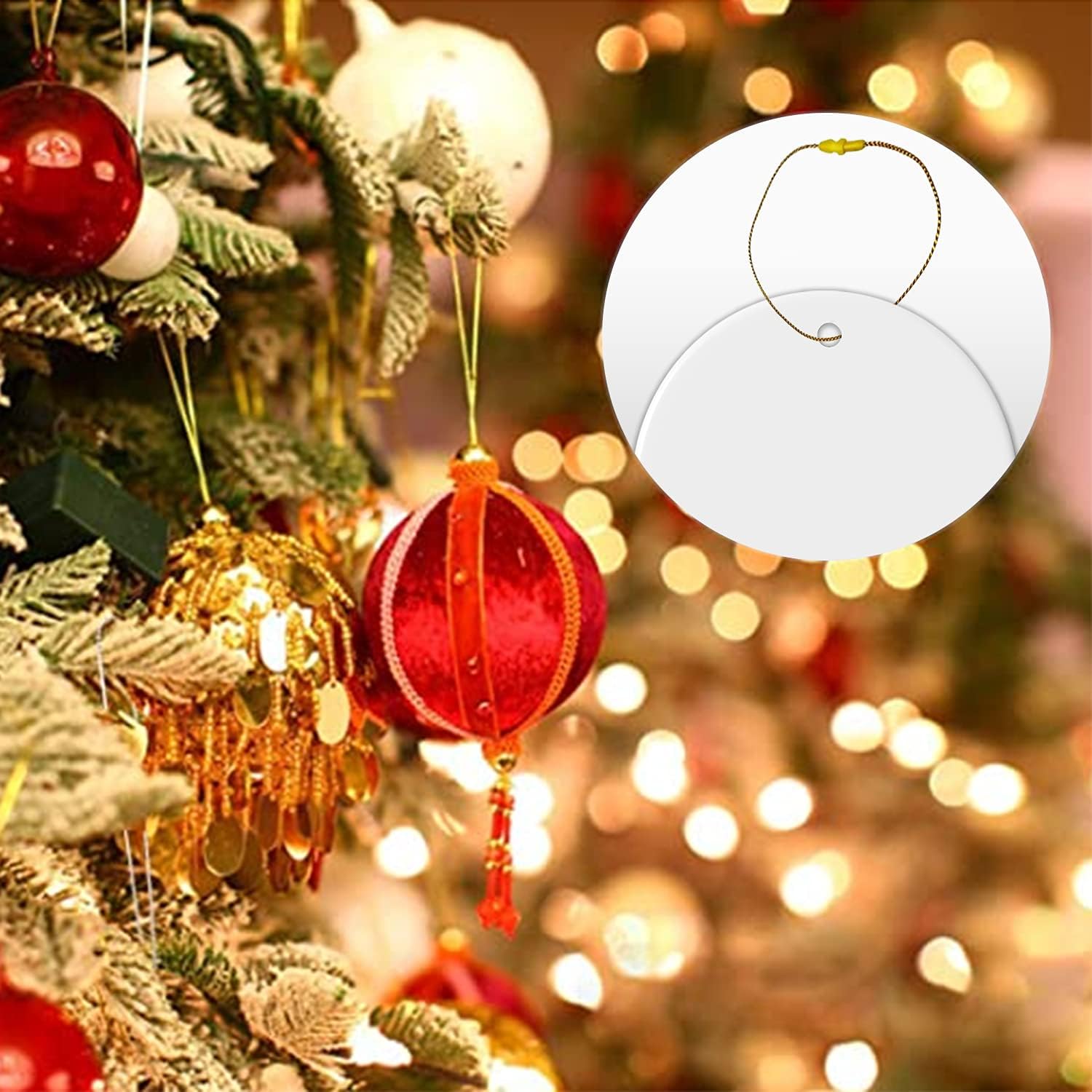200pcs Christmas Ornament String with Snaps Christmas Tree Ornament Hooks Precut Ribbon Ornament Hangers Snap Locking String Fasteners Polyester Ropes for Christmas Tree Decorations (Gold)