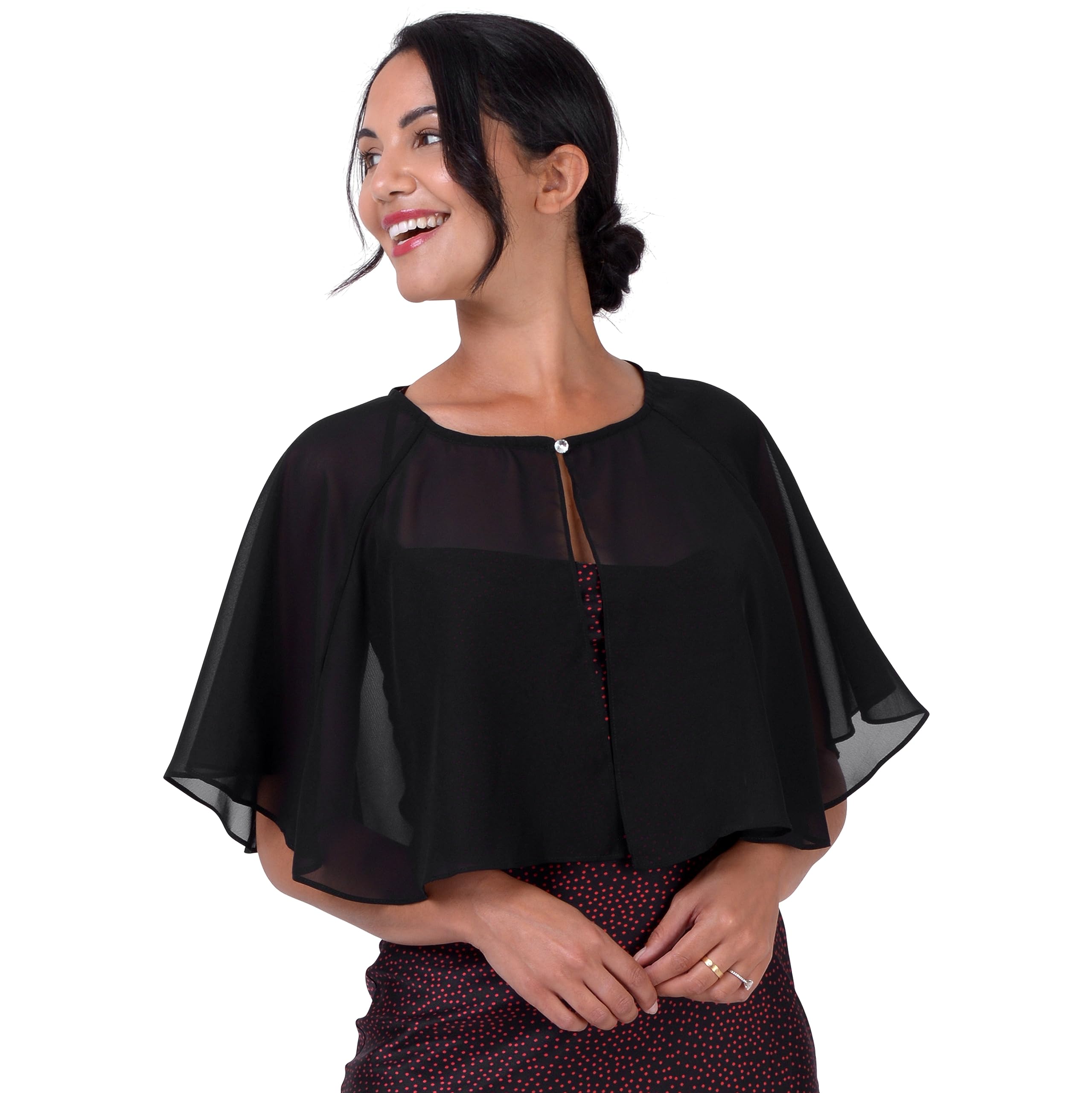 Blackbutterfly Women's Black Butterfly Soft Wedding Wrap Evening Sheer Chiffon Cover Up Cape Shawl (, One Size)