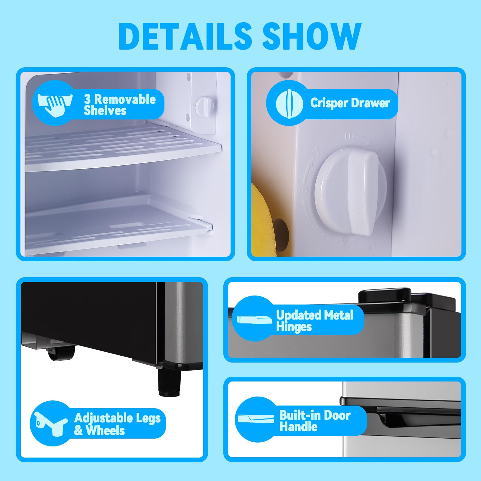 Tacool Mini Fridge With Freezer 2.4 Cu.Ft Mini Refrigerator Double Doors Dorm Fridge Compact 7 Modes Temp Suit For Apartment Bedroom Office Silver on Fridge.com - View 6