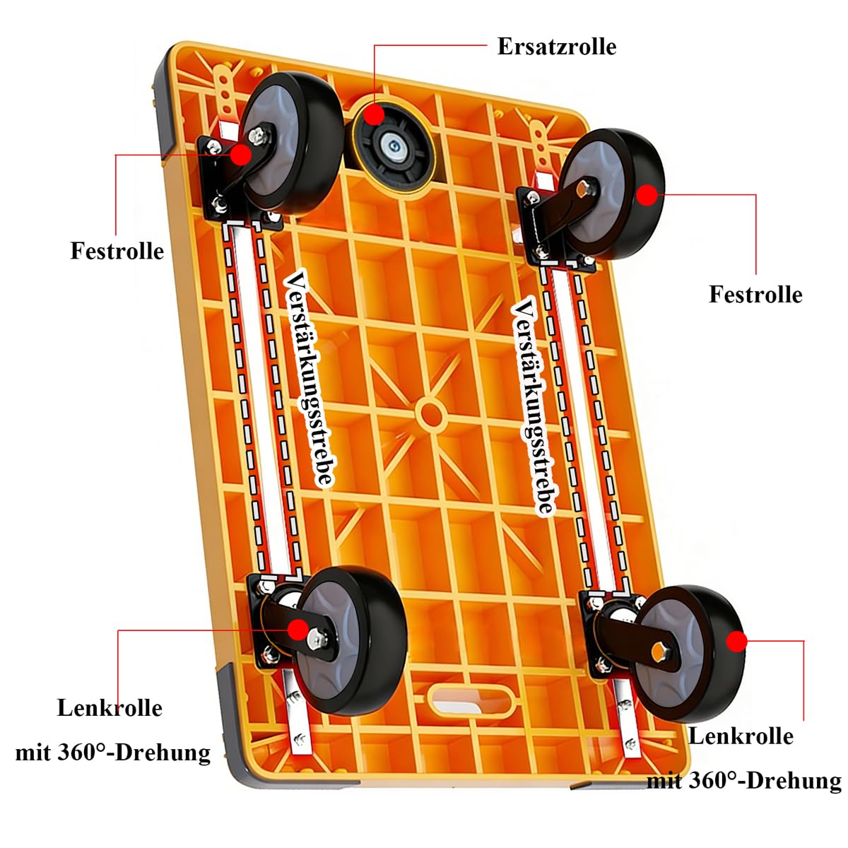 Chariot Pliable à roulettes 200 kg, Chariot Plateforme avec Roue de Secours, BaiYouMei 72x50cm Grande Surface Chariot de Transport, Portable Trolley/Aide au Transport avec roulettes pivotantes