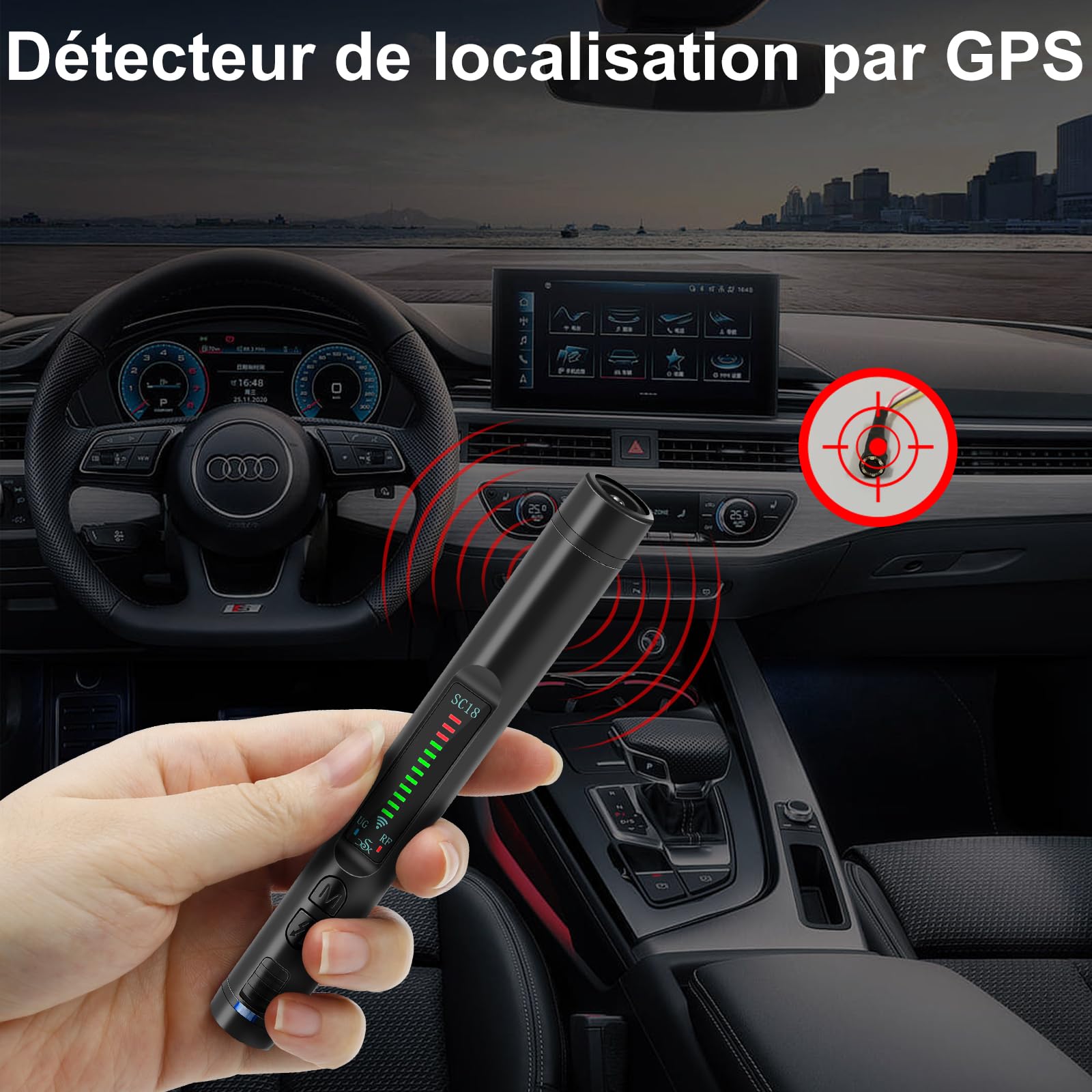 Détecteur de Caméra Anti Espion, Détecteur de Micro Caméra Cachée, Détecteur RF/Bug sans Fil, Scanner GPS Tracker Détecter GSM avec 12 Niveaux de Sensibilité pour Bureau/Hôtels