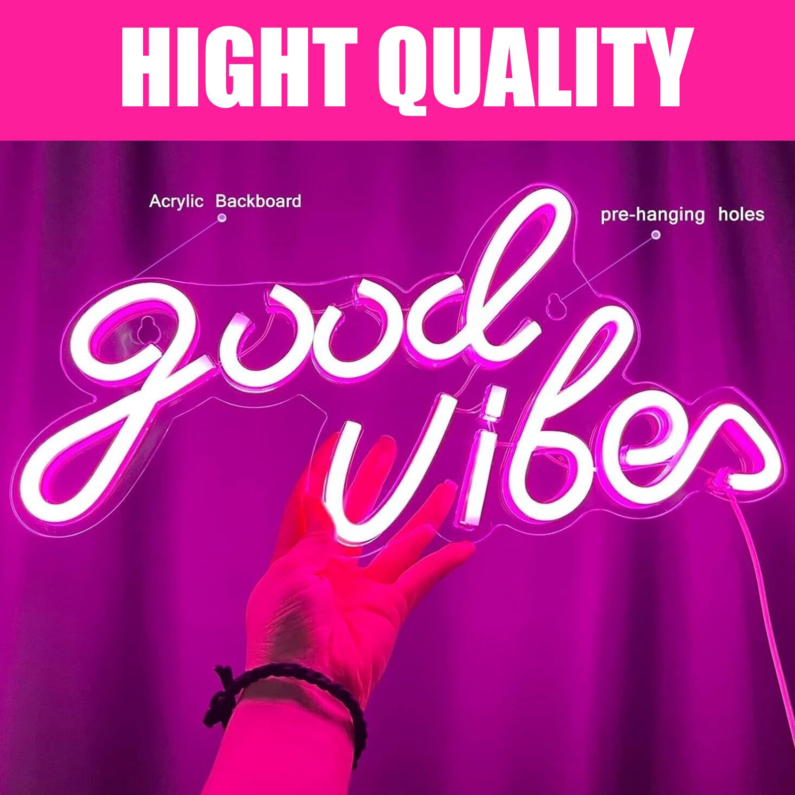 Good Vibes Neon Light Sign, insegne al Neon Good Vibes, Scritta Neon da Parete Insegne al Neon a LED, LED Night Light, Alimentata da USB Insegne Luminose per Camera da Letto Bar Club
