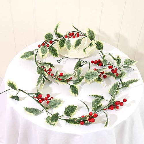 Miniatura 7 de 4 piezas de vid de Pascua artificial de Navidad, bayas rojas, vid suave, decoración de ambiente festivo (rojo-3)