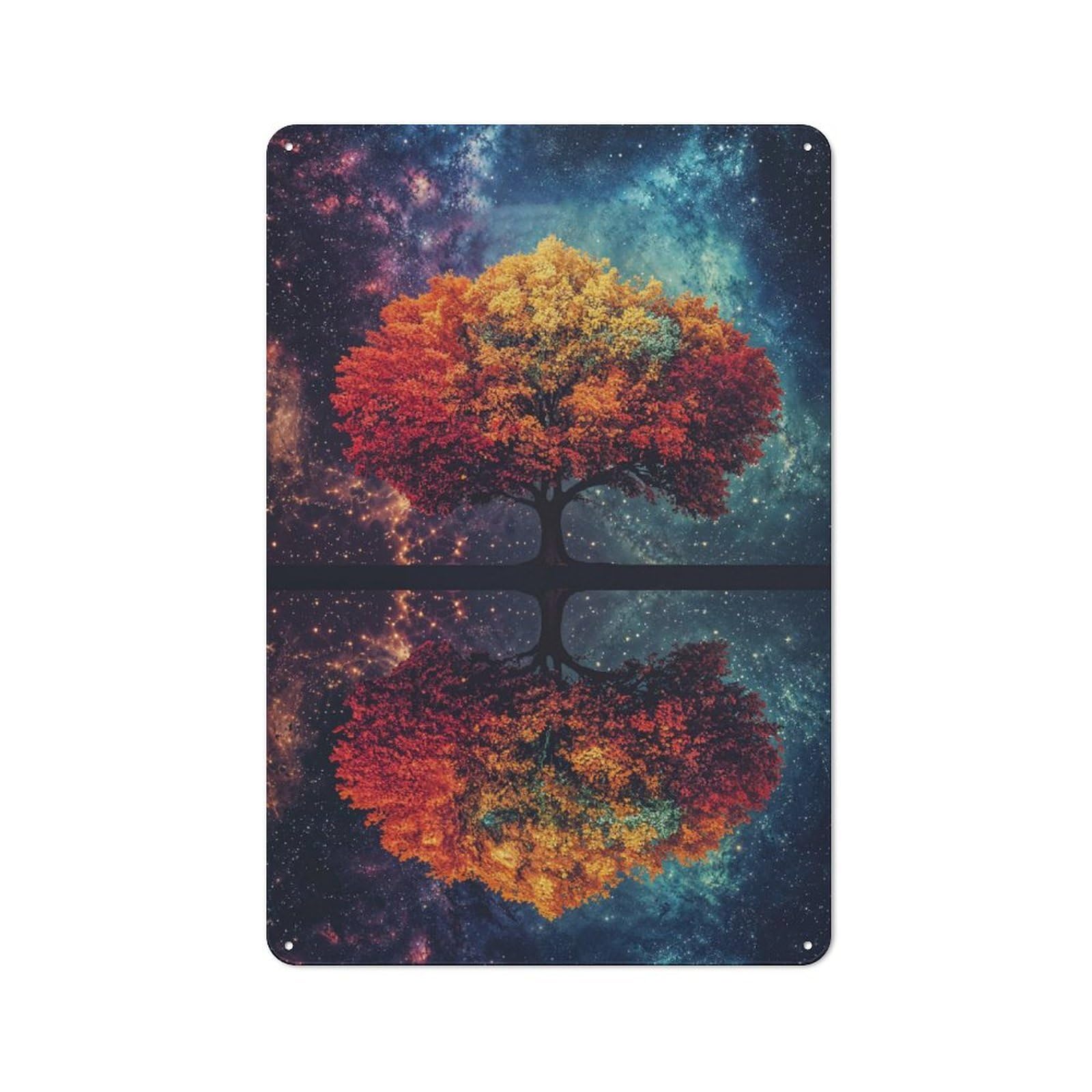 Junmoney Style-5 Bistro Style Tree Reflection In Starry Sky Tin Wall Sign 30X20cm, Shop Wall Decor For Takeaway, Bar, Kitchen Or Counter Area