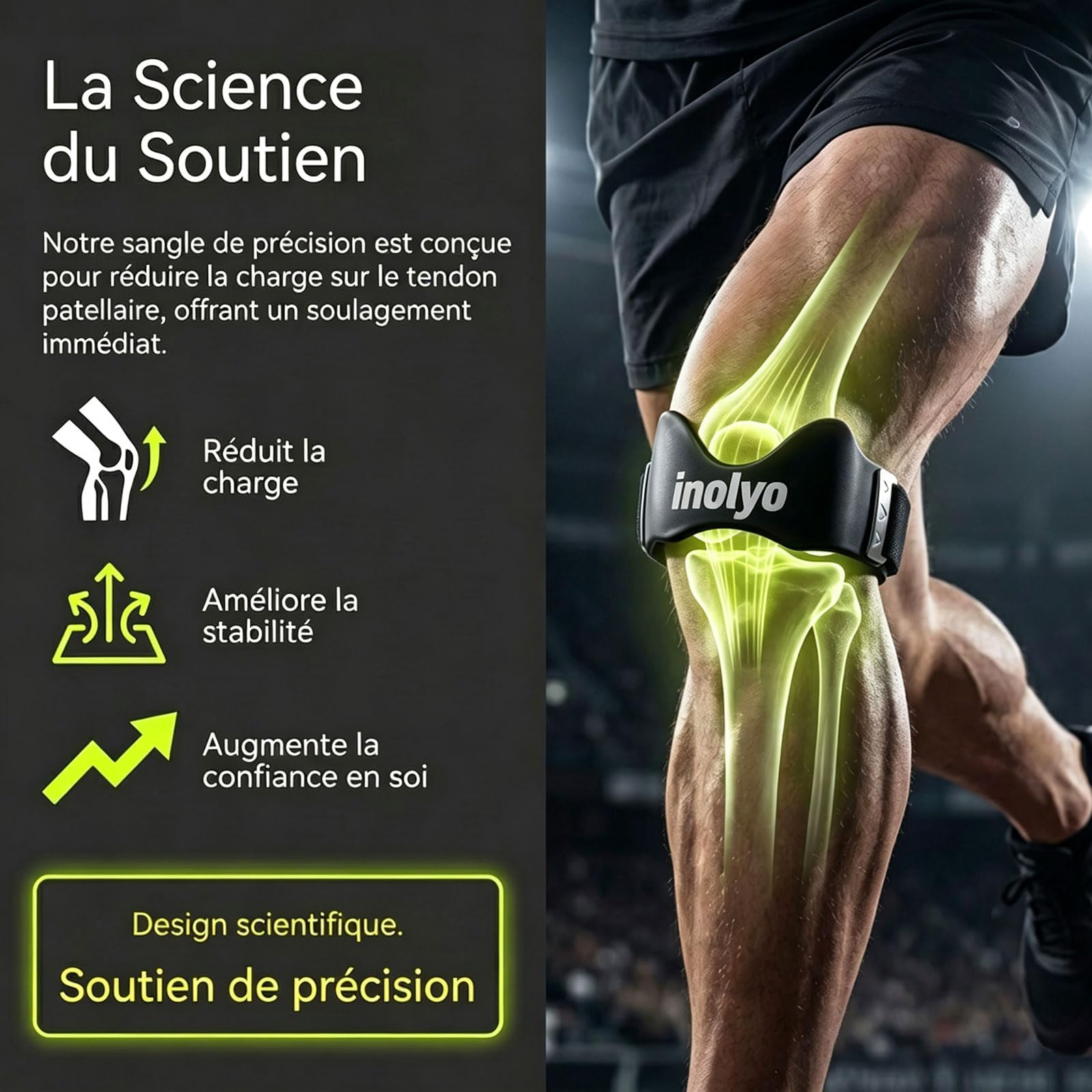Inolyo Pour Genoux, Sangle Rotulienne Genoux, Genouillere Arthrose Genou, Sangle Silicone Ajustable, Respirante, Antidérapante, pour la Course, le Sport et les Activités Quotidiennes