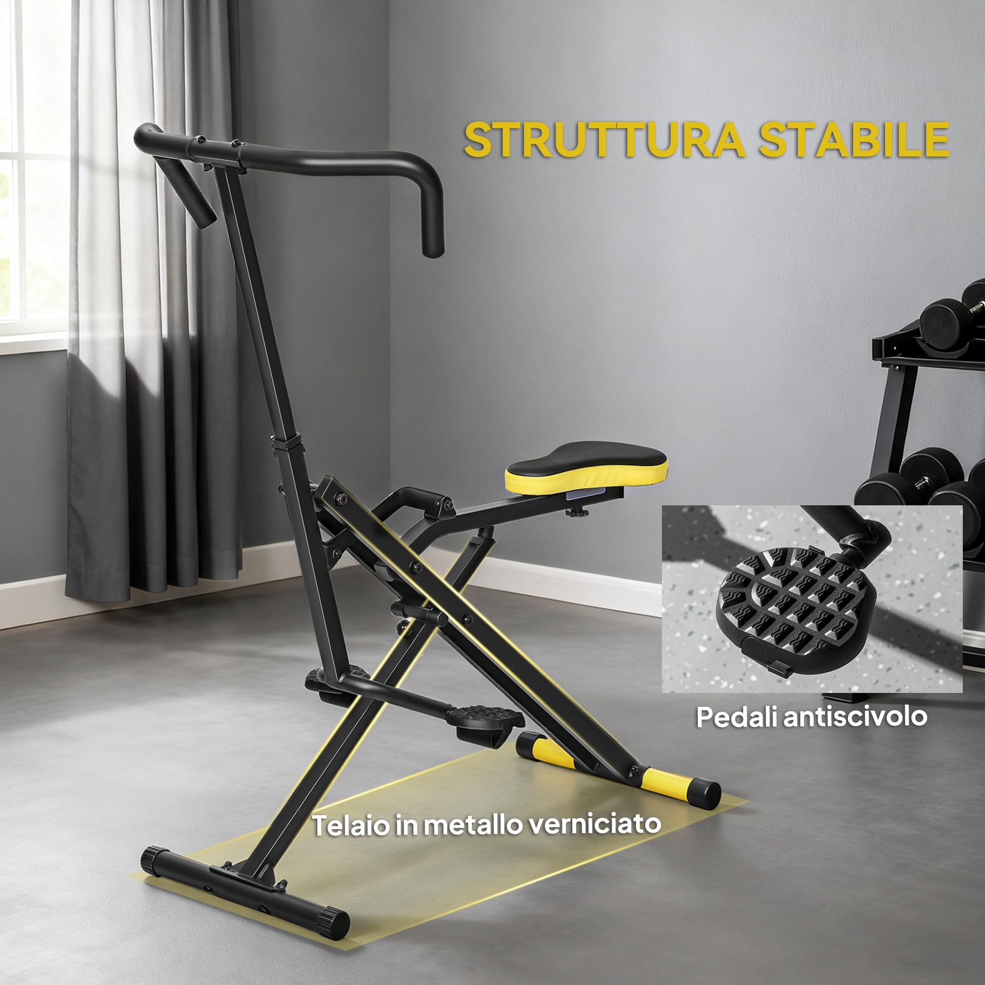 SPORTNOW Macchina Total Crunch Pieghevole con Seduta Regolabile, Macchina Total Power Body Crunch, Allenamento Fitness per Addominali, Corpo, Gambe, Braccia, Glutei, per Casa e Palestra, Giallo