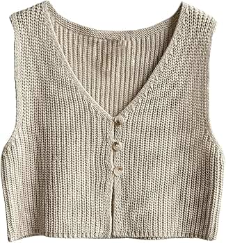 SweatyRocks Women's Button Front Sweater Vest Split V Neck
