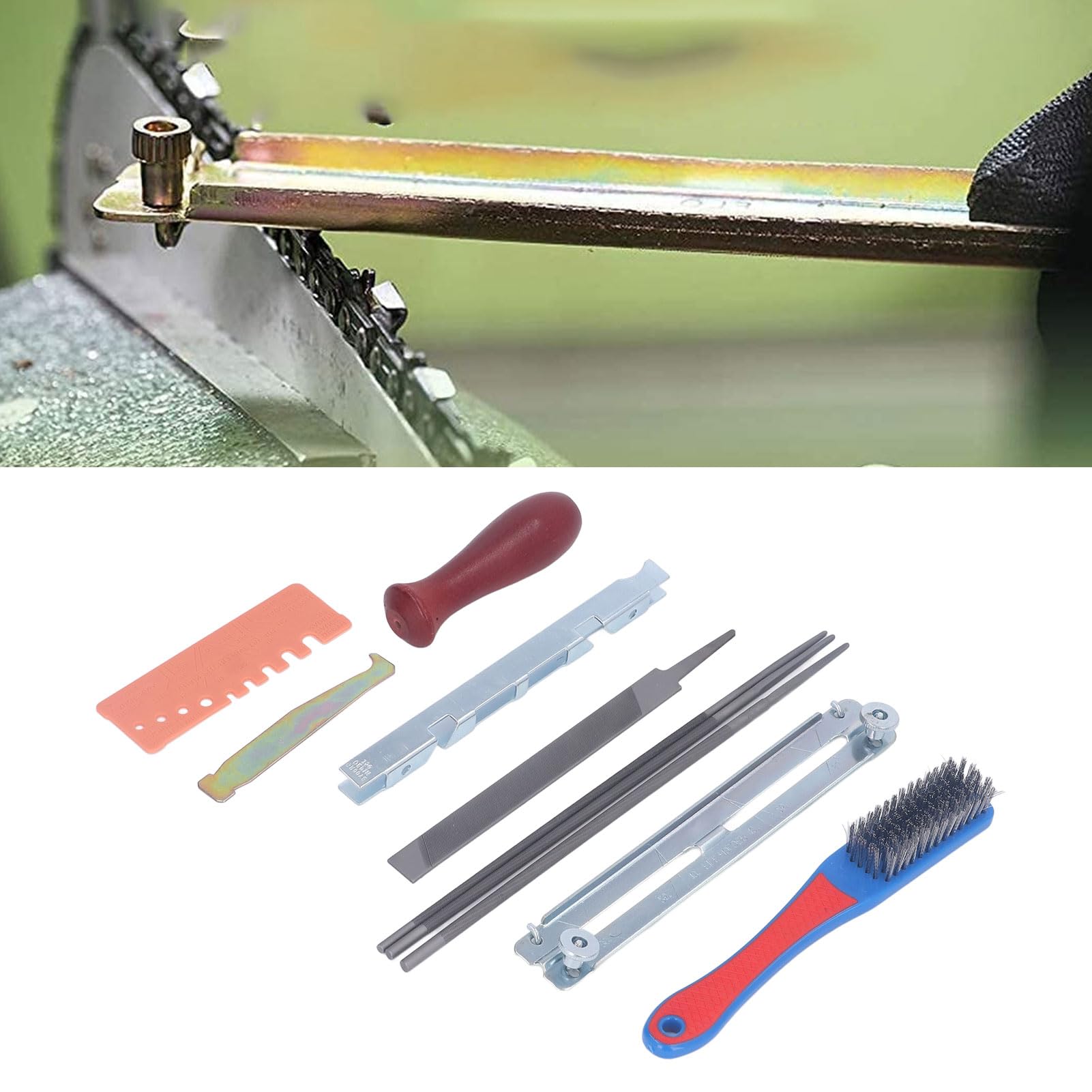 Afilador de motosierra de 11 piezas, kit de afilado de sierra de cadena de acero al carbono con mango, guía de ángulo y bolsa de herramientas