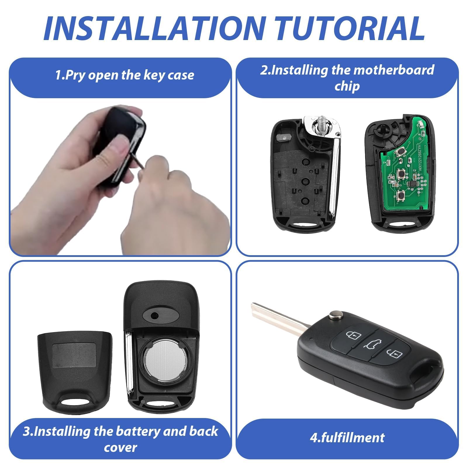 Coque De Clé 3 Boutons Pour Hyundai & Kia - 2 Pièces Avec Lame - Remplacement Boîtier Télécommande
