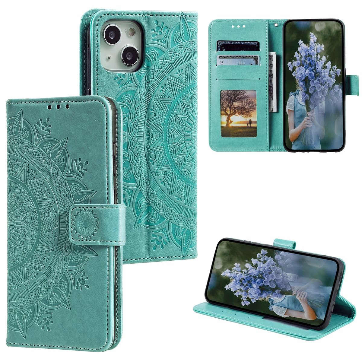 Protection à rabat Apple iPhone 15 vert housse antichoc clapet support - 7