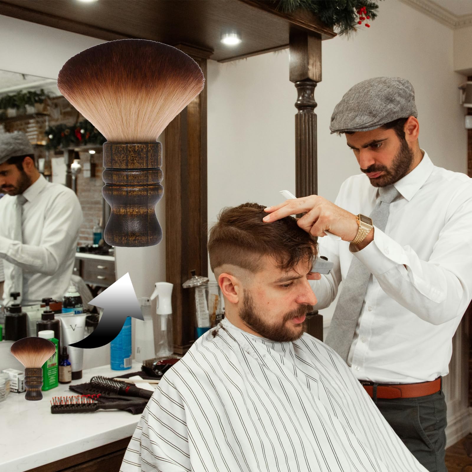 WhaleO Pennello da Barba Spazzola Barbiere per Salone,Pennello Professionale per Talco, Barbiere Collo Spazzola Spazzola Barba per Barber Shop,Spazzola Professionale per Parrucchieri/Barbiere in Legno