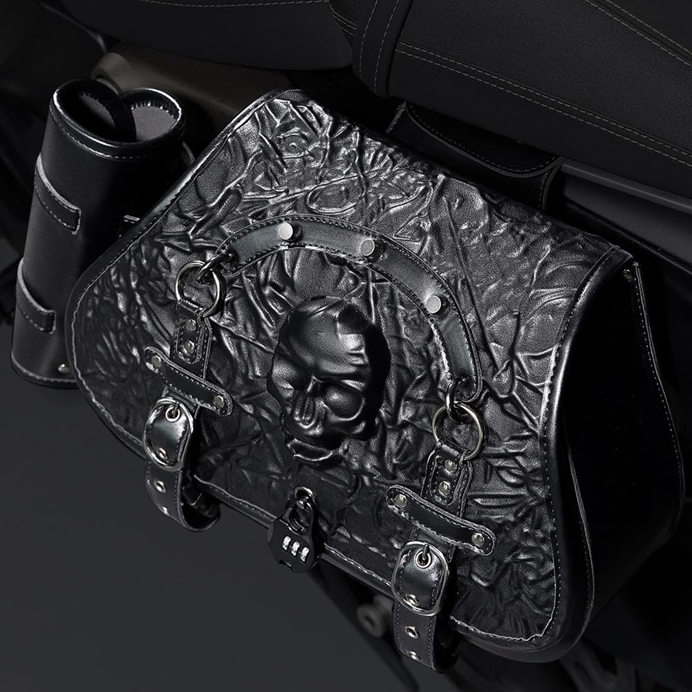 Alforjas Moto para Harley Davidson Custom 1200, Alforjas para Moto Impermeables Cuero Bolsa Trasera Moto Maletas Laterales Moto Bolsa Moto con Cierre Rápido,A