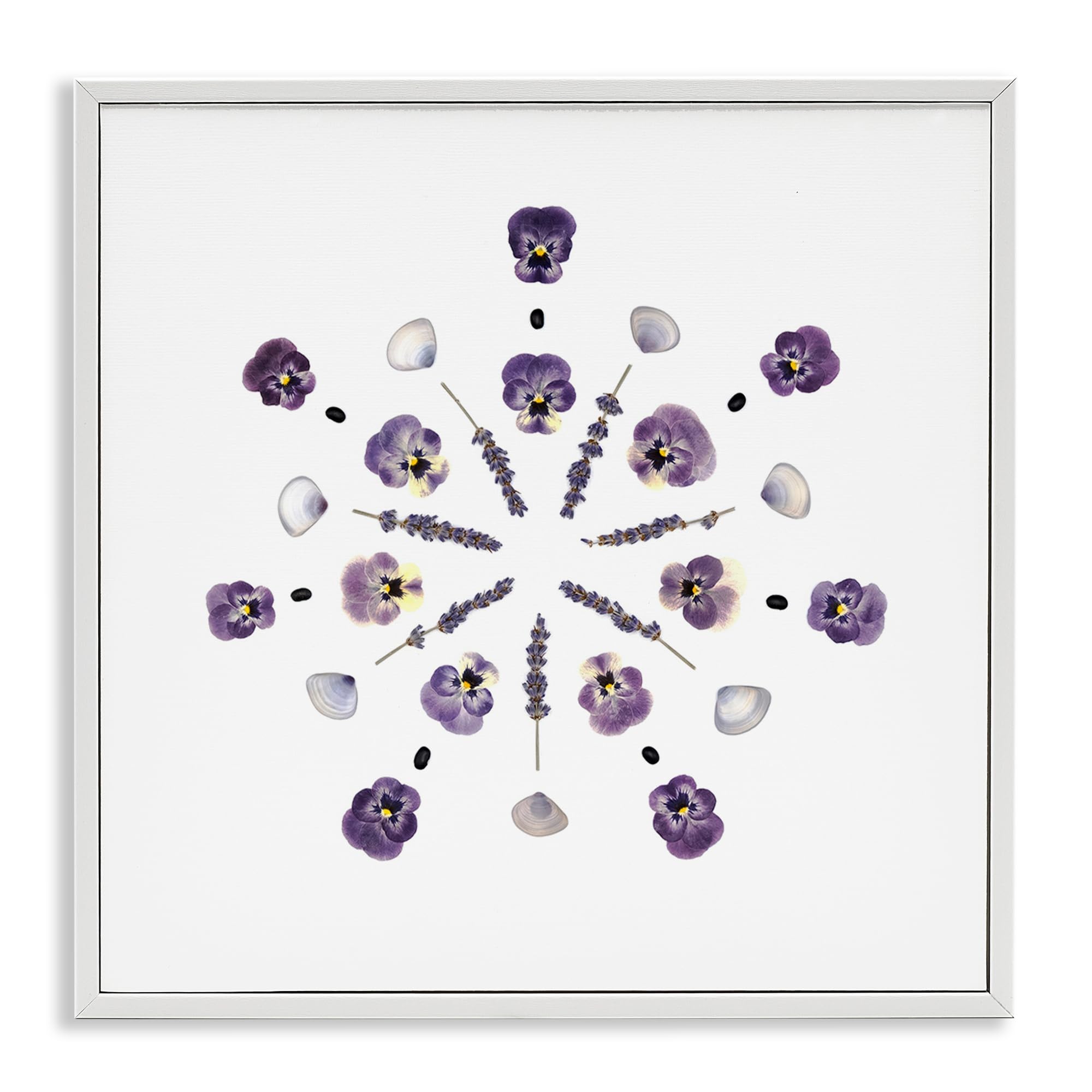 Stupell Industries 'Pansies & Lavender Symmetry', Framed Giclee Art, White, 24 x 24 Inches, Easy to Hang and Sturdy, Made in USA, by Beth Adoette