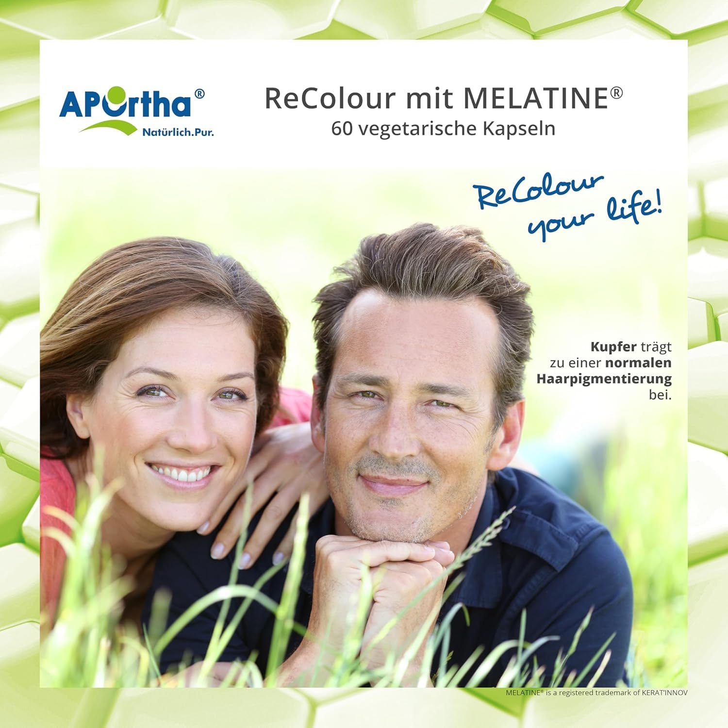 APOrtha® ReColour mit hochwertigem Melatine® Melanin I 60 vegetarische Kapseln mit Melanin gegen graue Haare I schrittweise Re-Pigmentierung von weißem und ergrautem Haar I Anti graue Haare Männer