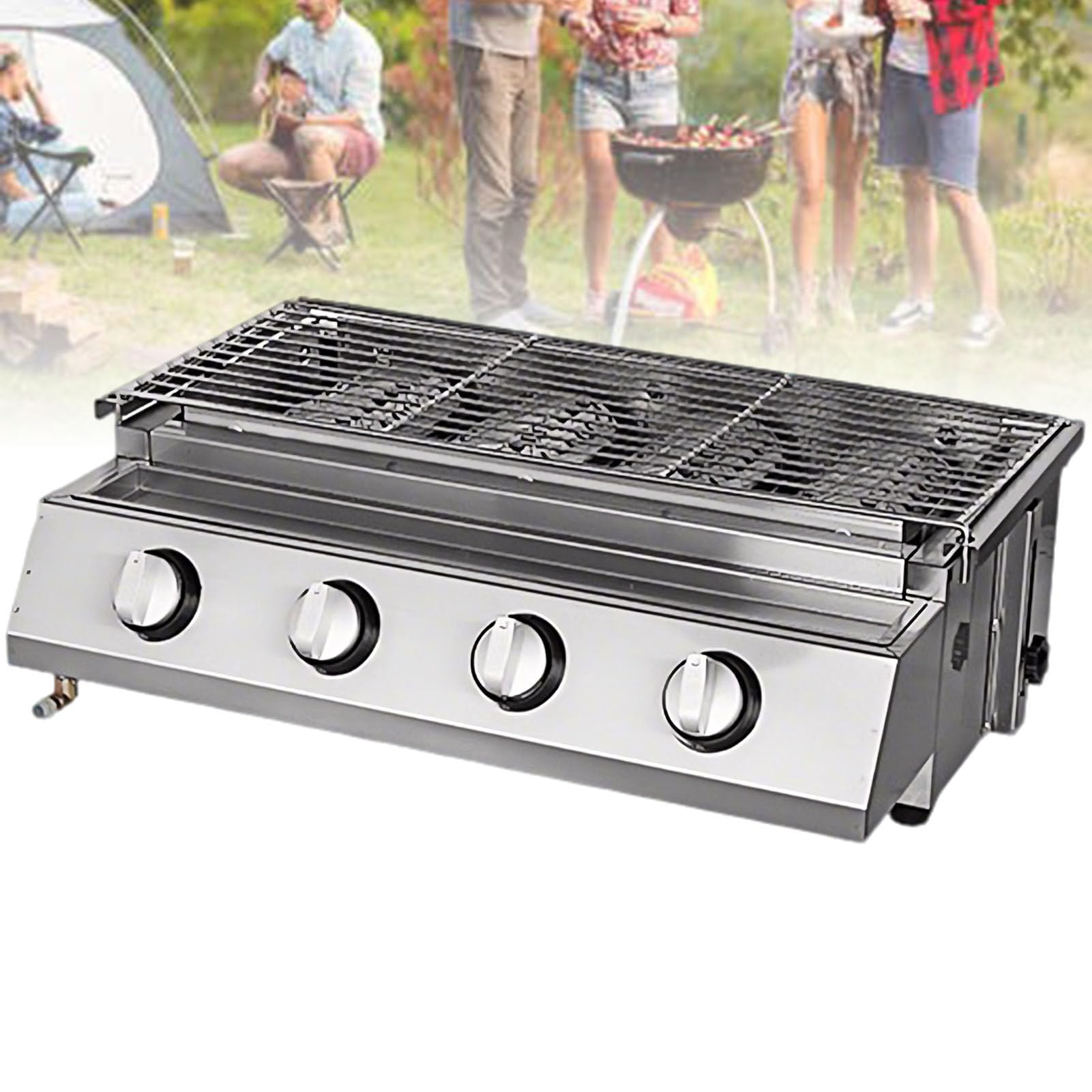 Grill komercyjny, grill LPG, grill gazowy stołowy, grill gazowy ze stalową osłoną, grill ogrodowy, grill ogrodowy z regulacją wysokości, do grillowania na imprezy w ogrodzie 4-Burner