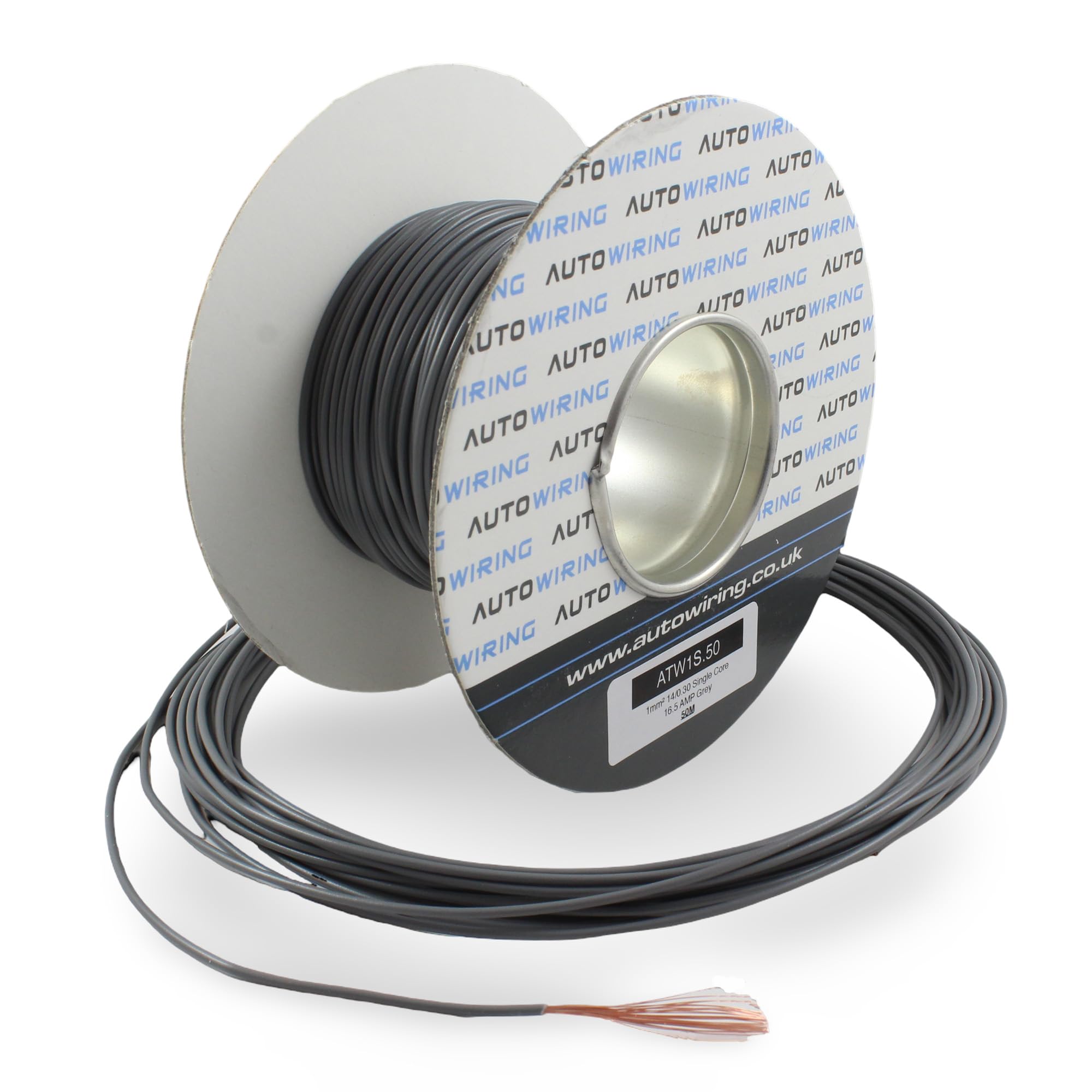 16.5 AMP Rated 1mm² 17 AWG Single Core Stranded Copper Cable 12v 24v Thin Wall Wire (10M 20M 50M 100M) (Grey, 100 Metre Roll)