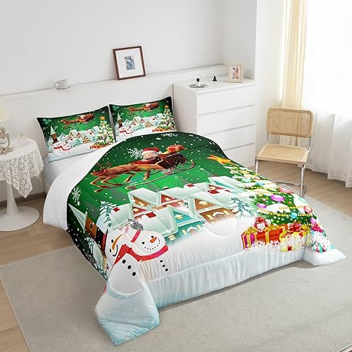 Miniatura 6 de Manfei Juego de edredón de Navidad, tamaño matrimonial, juego de edredón de árbol de Navidad con muñeco de nieve con 2 fundas de almohada, juego de