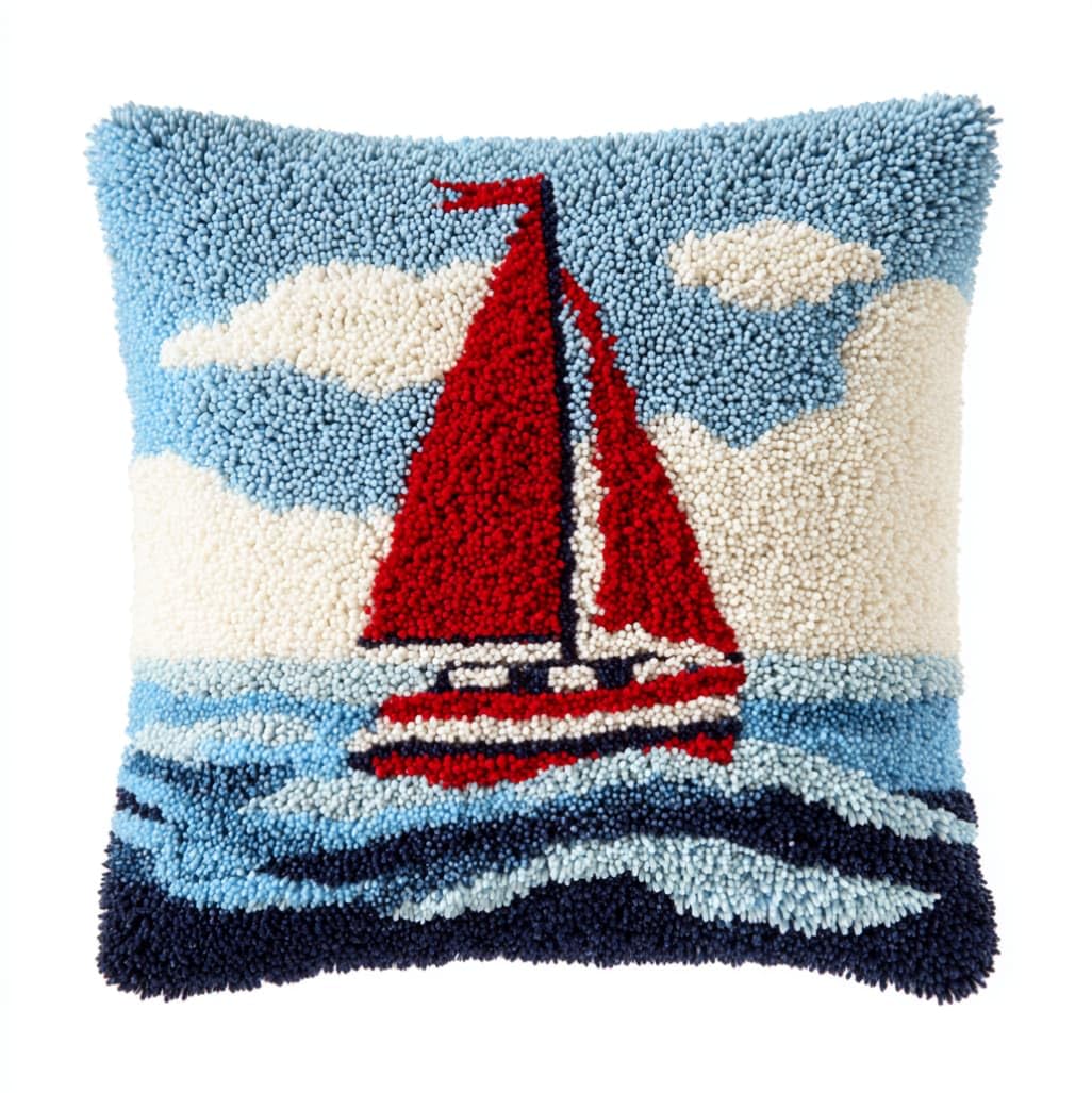 AxiangziK Latch Hook Cushion Kits for Beginners,sea Sailing Boat