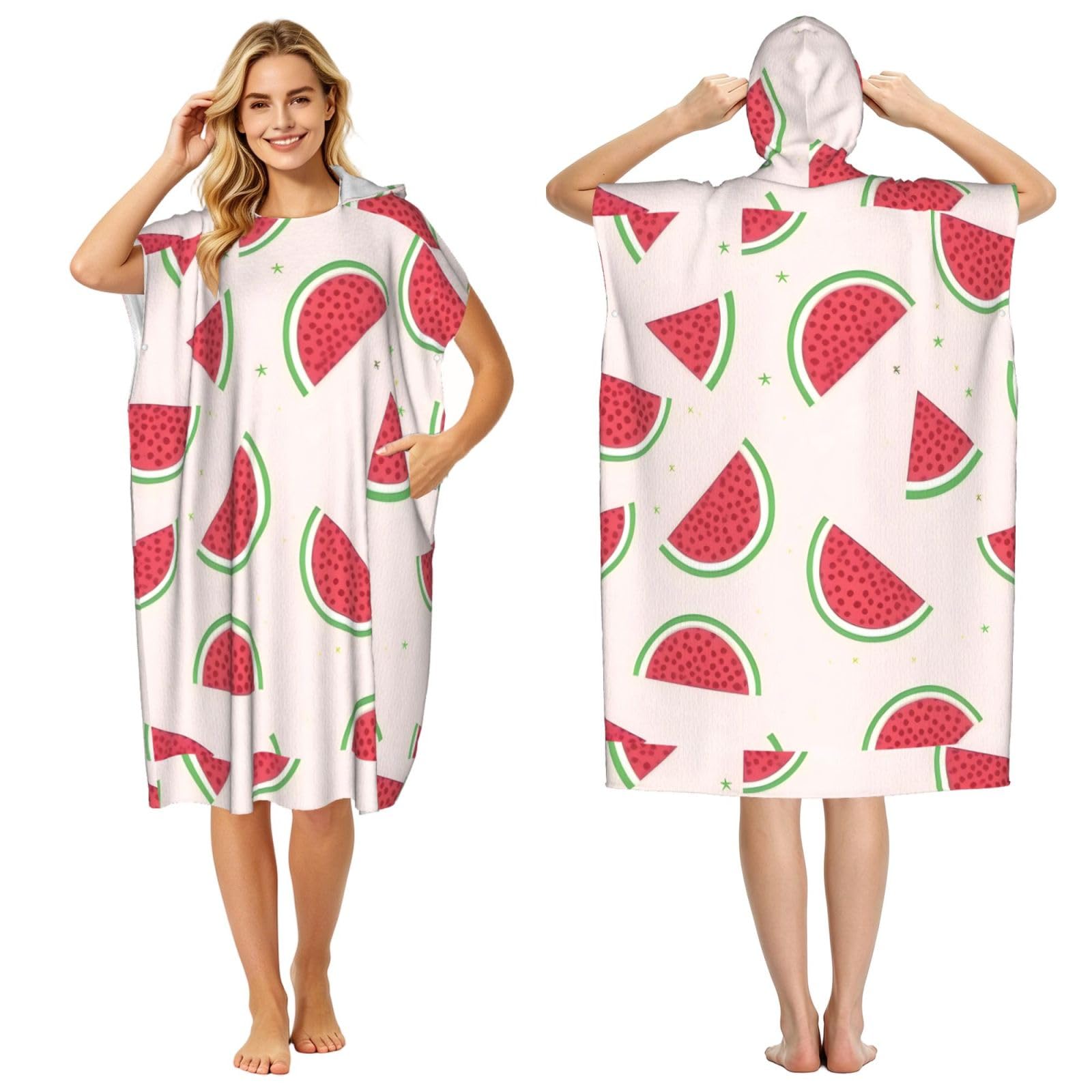 WSSYYBFPink watermelon Adult hooded beach towel Oversized with Hood for Absorbent Quick Dry