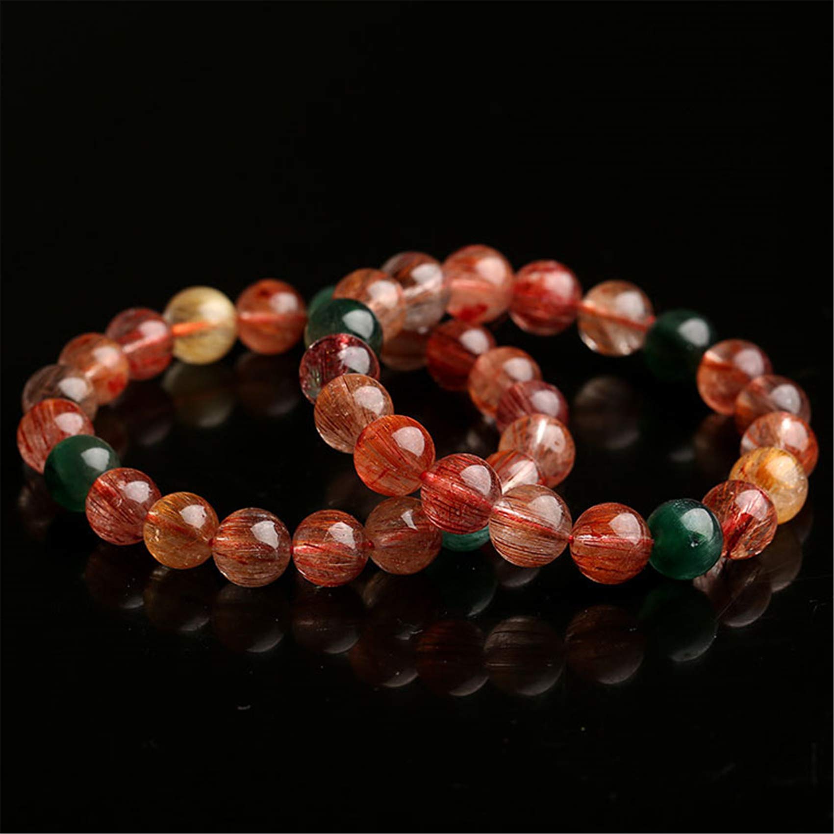 ZXLIHS Feng Shui-Armband, Feng Shui-Reichtumskristall-Armband, goldene Rutilquarz-Farbe, Rutilquarz-Armband, zieht Reichtum an, Talisman für Wohlstand, Geld, viel Glück (8 mm)