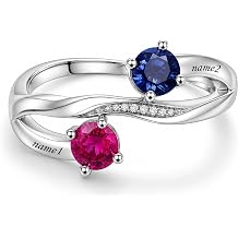 Personalized Mothers Ring with 2 Birthstones, Custom Engraved Name 10K 14K 18K Gold Gemstone Ring, Promise Jewelry Gift for Women, Mom Wife for Mothers Day Birthday