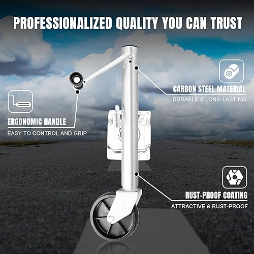 Miniatura 4 de Torin Gato de remolque de 1000 libras con rueda, gato giratorio de alta resistencia para remolque de barco de una sola rueda, elevación de 10