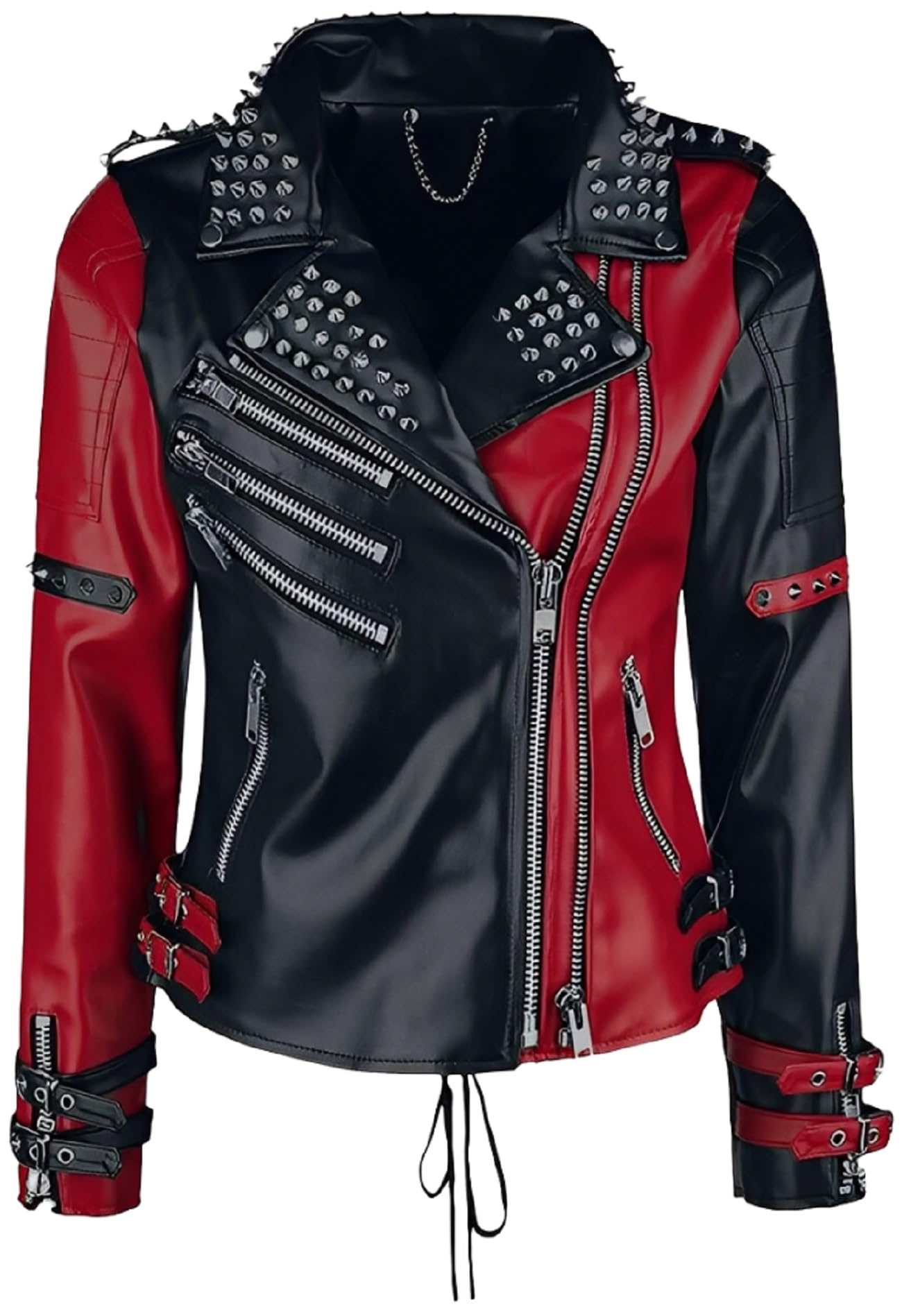Giacca da donna in pelle nera e rossa con borchie - stile punk rock