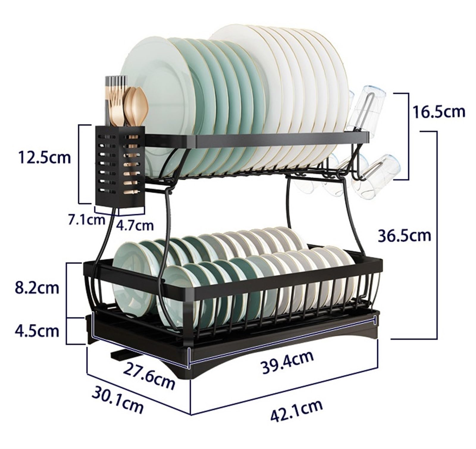 Colector de Cubiertos Rejilla para Secar Platos De 2 Niveles, De Acero Inoxidable, para Organizar La Encimera De La Cocina Escurreplatos Firme