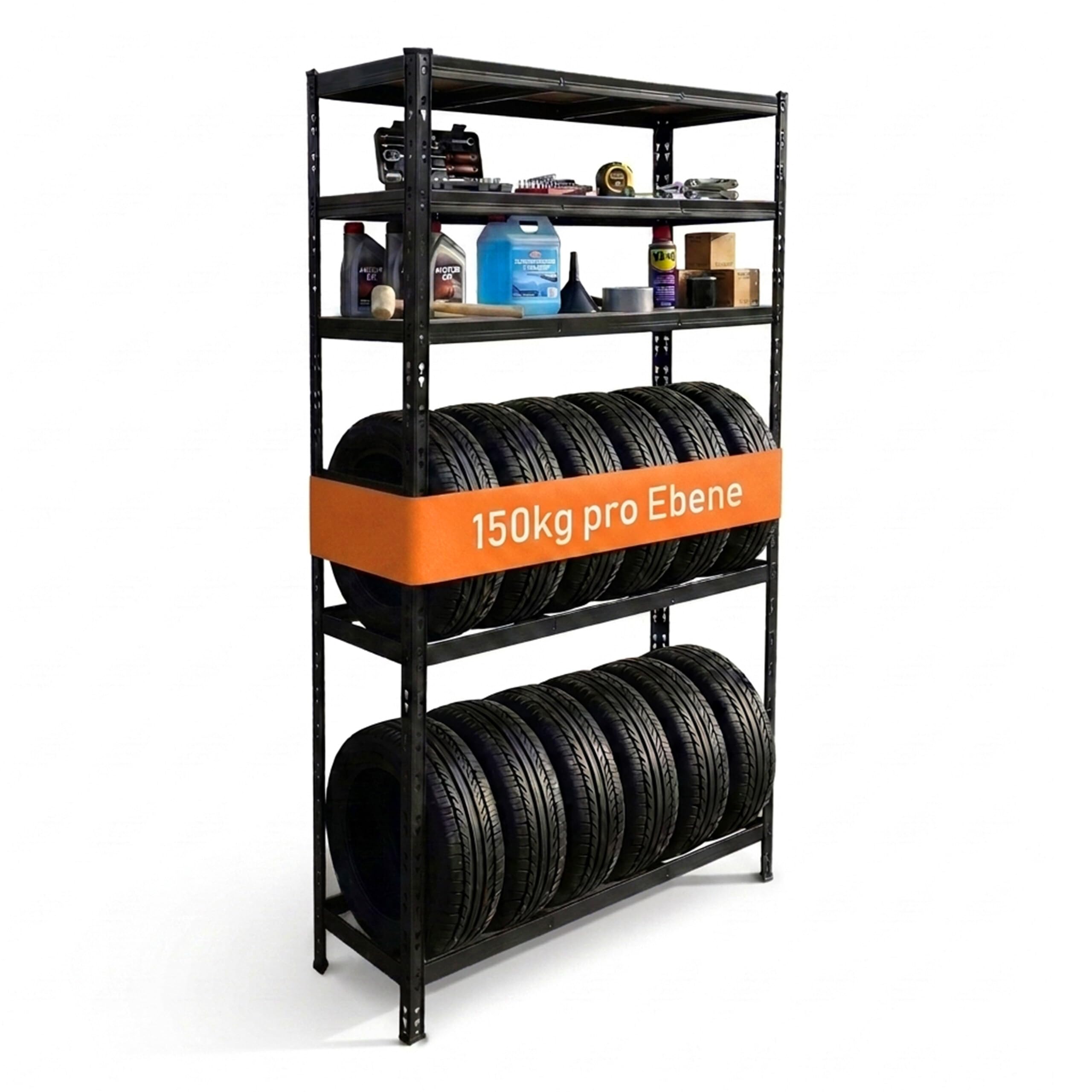Relaxdays Reifenregal für 12 Reifen, HxBxT 210 x 120 x 40 cm, 750 kg, Stahl, Stecksystem, Reifenlager Werkstatt, schwarz