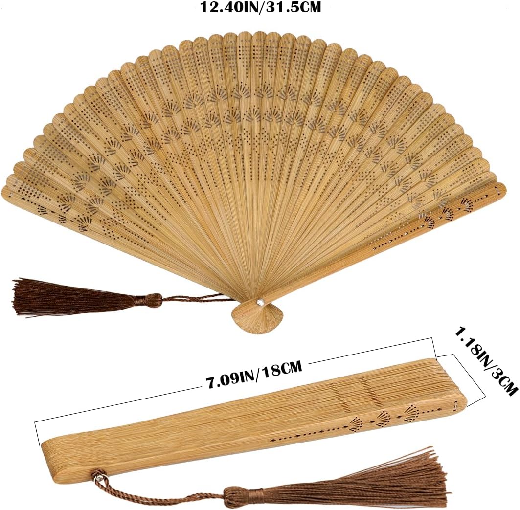Bamboo Hand Fan Chinese Traditional Folding Fan with Tassel Vintage Hollowed Handheld Rave Fan for Man Women Party Decoration (Brown)