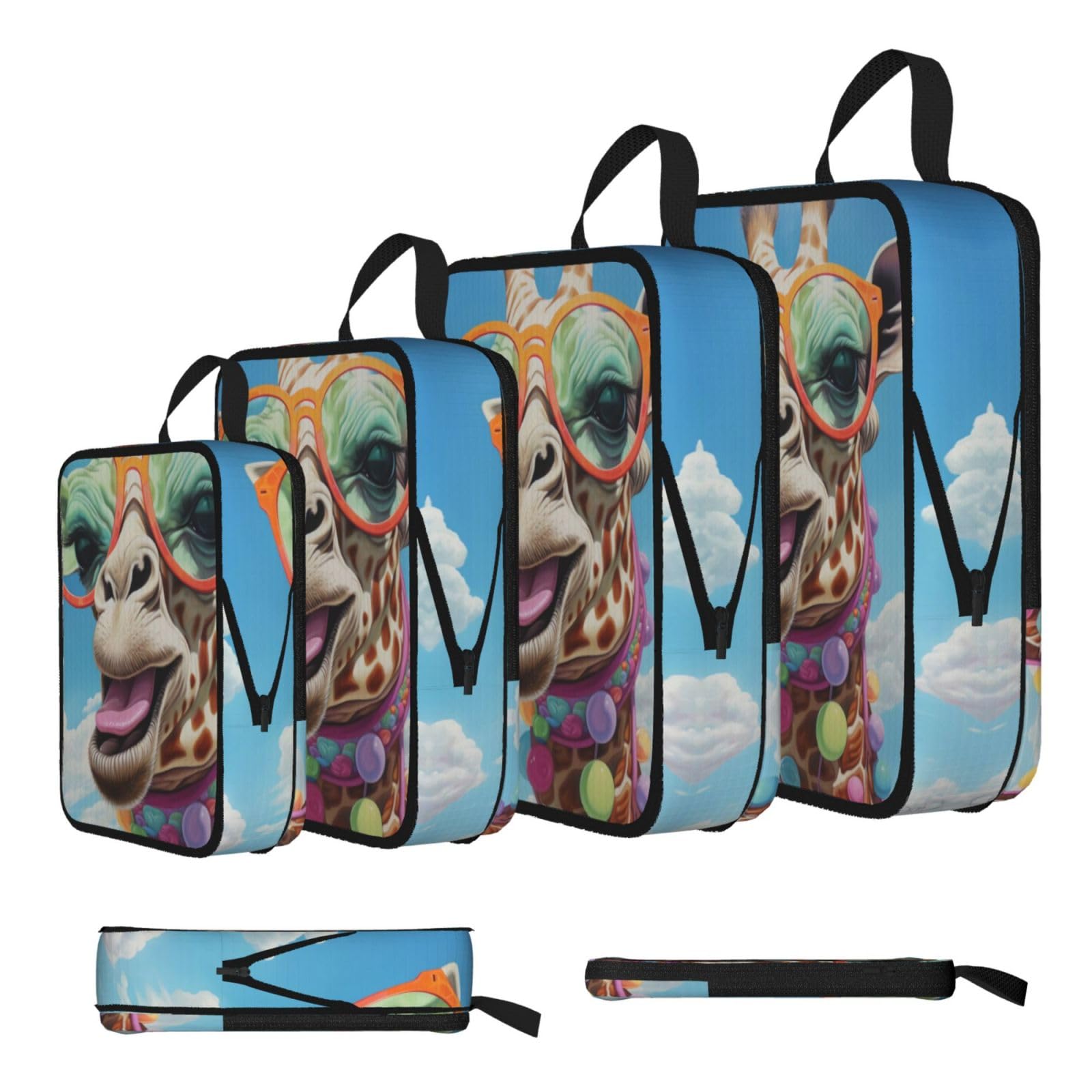 Sxzvvbn Black Giraffe With Colored Glasses Compression Packing Cubes 4 Piece Set