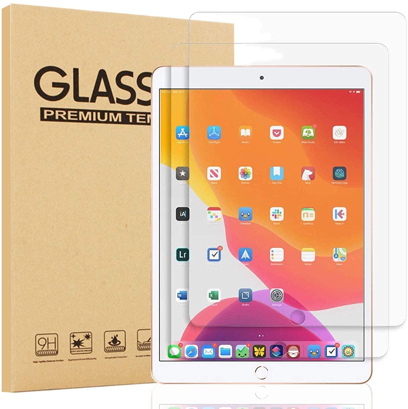 CELULARTE 2 Pieces Screen Protector Compatible with iPad 10.2 Inch 7/8 Generation 2019 2020 Transparent Premium Tempered Glass