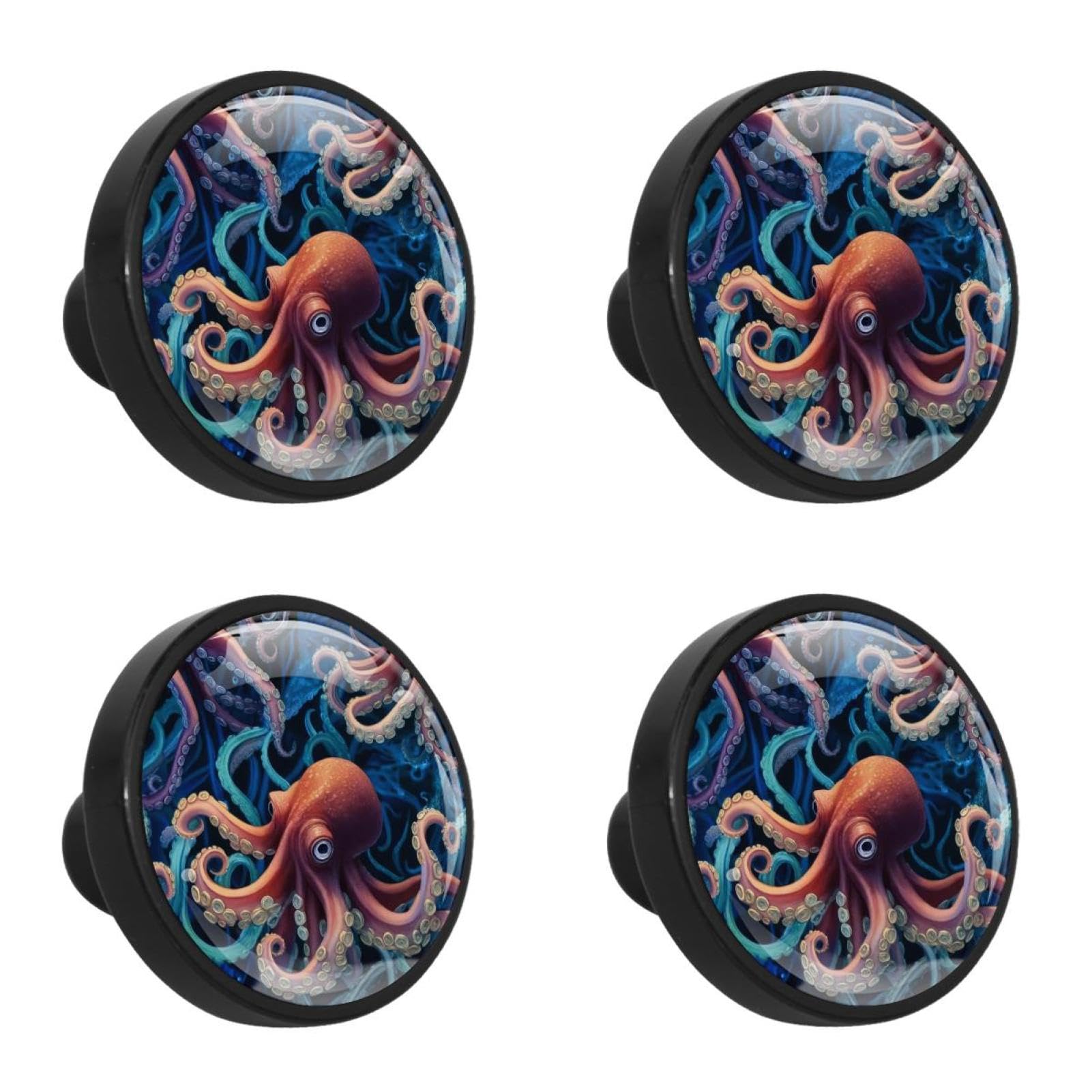 NUEAHEDN 4 Pieces Dresser Knobs for Drawer Cartoon Octopus Kitchen Cabinet Knobs Round Door Pull Handle for Home Nursery Furniture Cupboard
