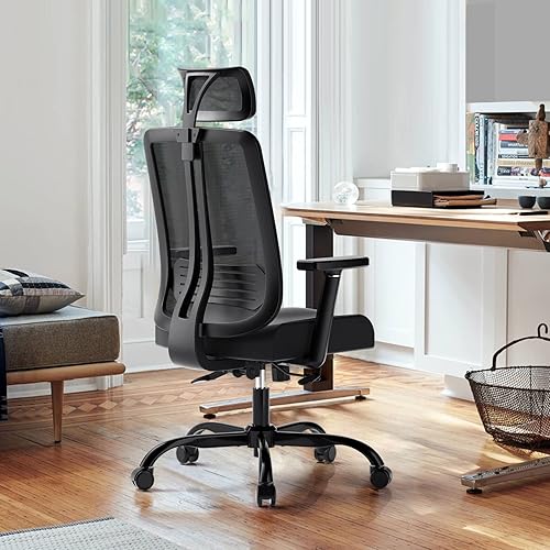 Miniatura 2 de COMHOMA Silla de oficina ergonómica, silla de oficina con respaldo alto, silla de computadora de malla con soporte lumbar ajustable, reposabrazos y