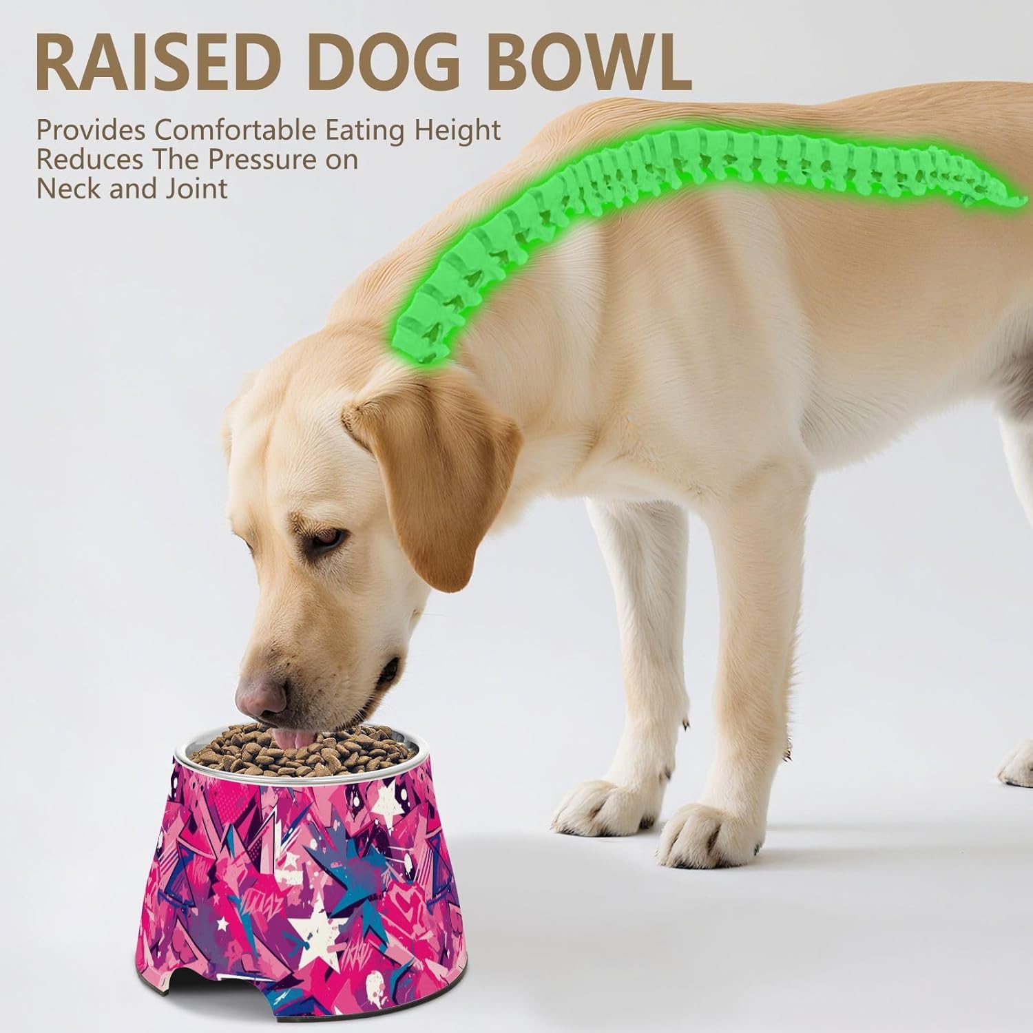 Graffiti Art Stars Red Absttract Bowls for Pets Non Skid Stainless Steel Cat Food Dishes for Medium Dogs Whisker Relief
