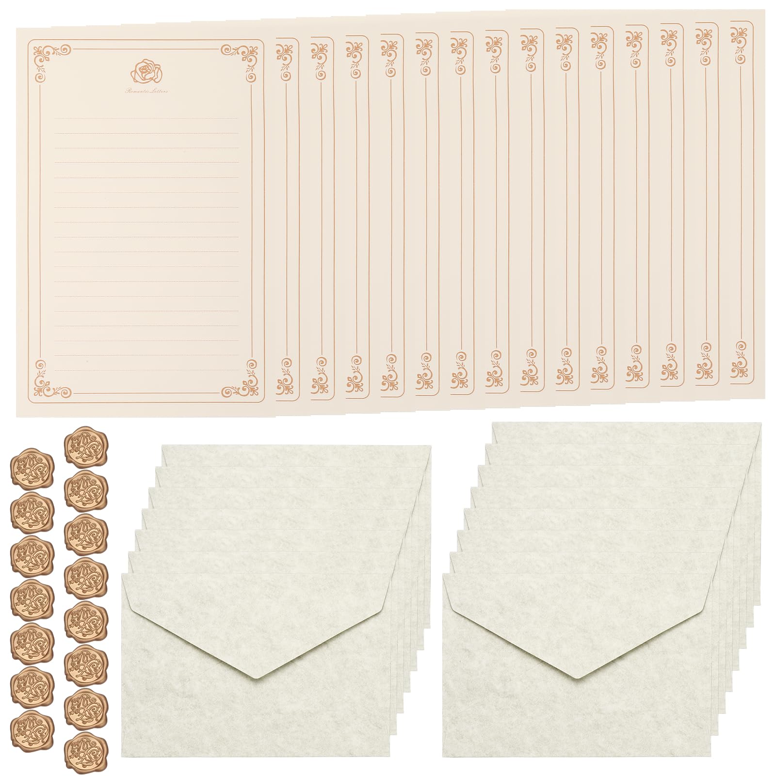 PATIKIL 15 Pack Colorful Business Envelopes, 4 x 6 Inch V Flap Parchment with A5 Paper and Sealing Wax Sticker Envelopes for Office Letter Mailing Checks Cards, Cream