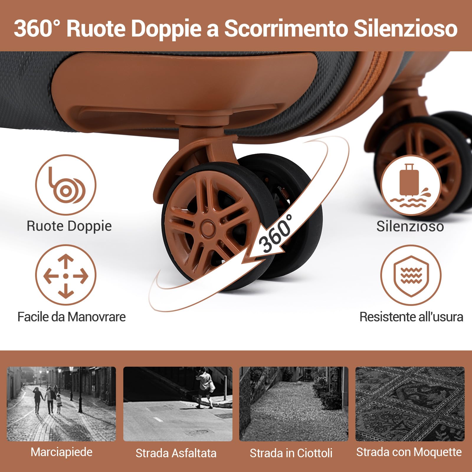 KONO Bagaglio Mano Valigia Materiale ABS Leggero e Resistente con 4 Ruote Rotanti 55 cm, 37L