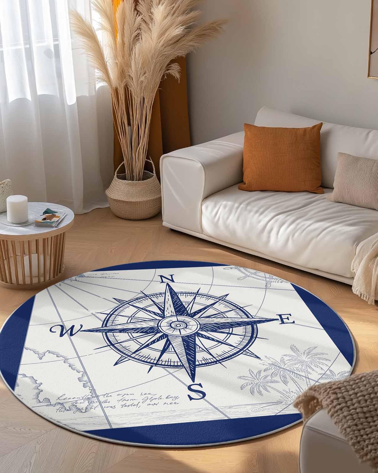 Amazon.com: Nautical Compass Round Area Rug 4ft,Washable Carpet