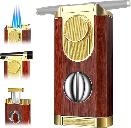 All-in-One Triple Torch Lighter, Built-in V Cutter, Holder