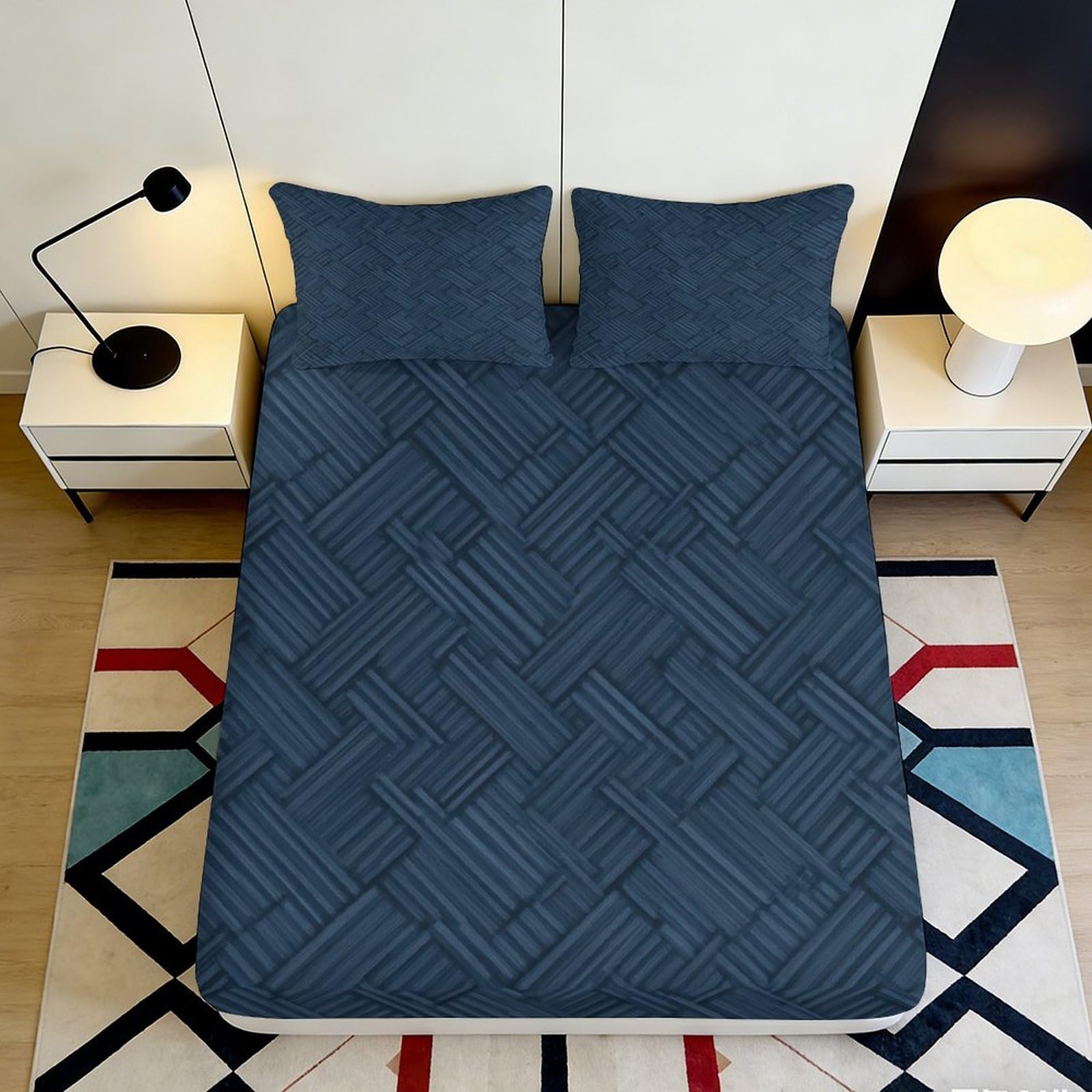 3D Printed Plaid Fitted Sheet Microfiber Deep Pocket Elastic Hem Bedroom Plaid Mattress Fitted Cover Washable for Home 200x200x25cm