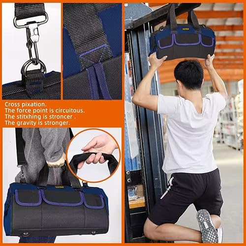 Miniatura 7 de Bolsa de herramientas inferior resistente de 20 pulgadas con boca ancha para almacenamiento de herramientas, portador y organizador, bolsa de