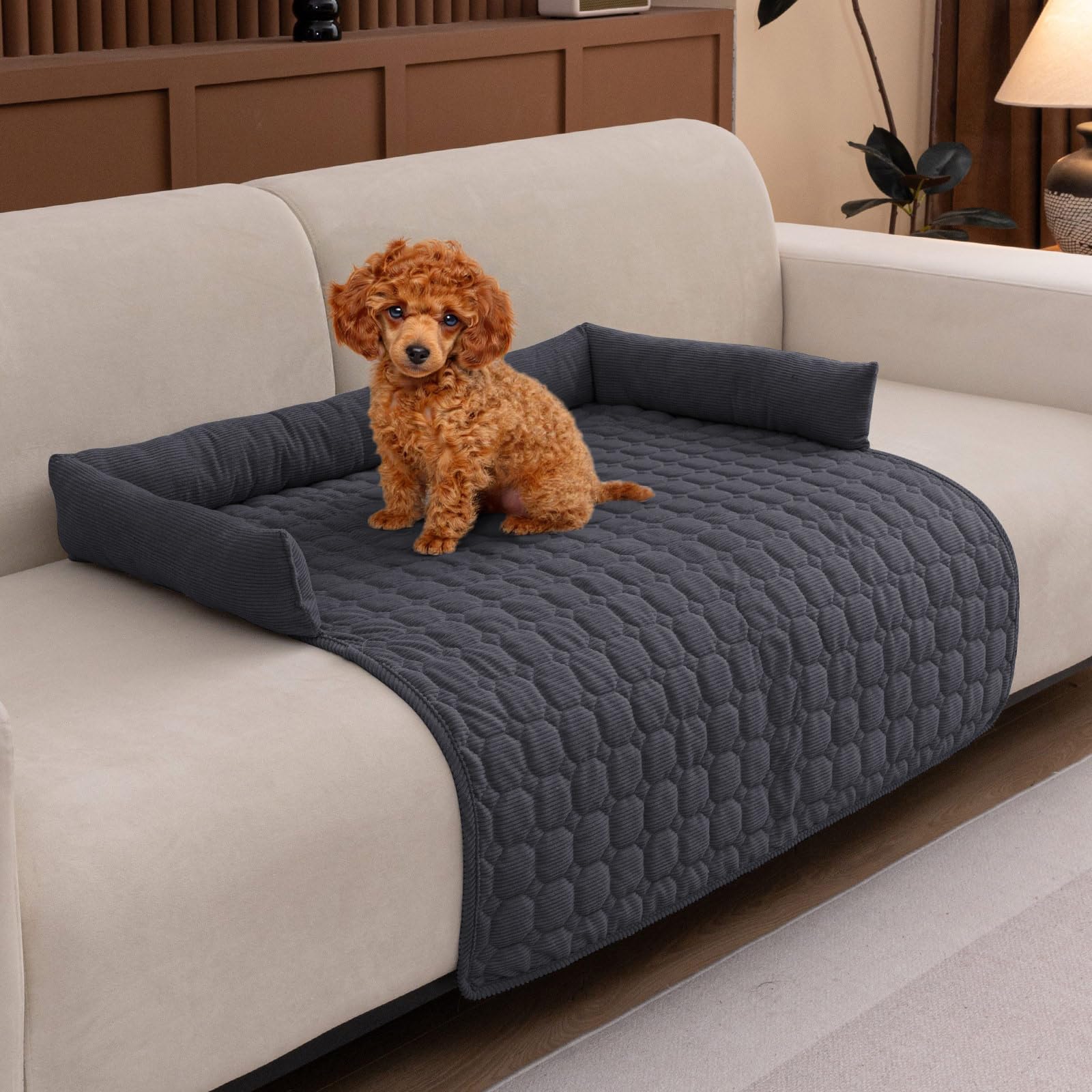 LiveGo Pet Couch Covers for Dogs, Plush Washable Furniture Protector for Dogs & Cats, Anti-Slip Dog Sofa Bed Mat, Soft Durable Pet Couch Protector, Cozy and Easy to Clean (Dark gray A, 70*70*12cm)