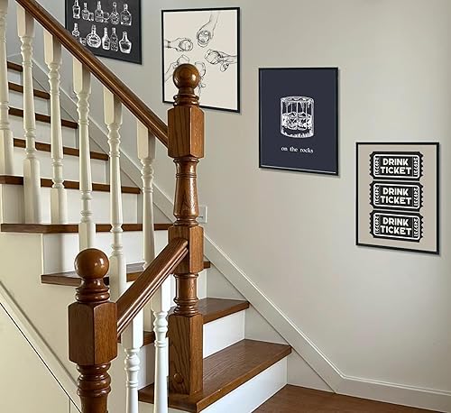 Miniatura 6 de ULEGIE Decoración de carrito de bar, juego de 4 arte de pared, póster de whisky para hombres, dormitorio universitario, club en casa, cosas geniales