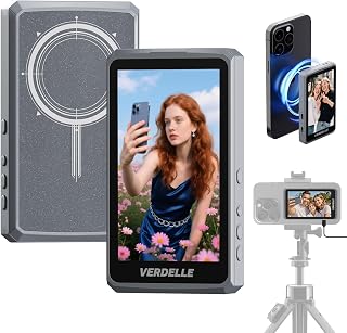 Vlog Selfie Monitor Screen, Wireless 4K 60fps/1080p Magnetic Phone Selfie Screen, Back Camera Monitor Built-in Speaker for Vlog Live Stream TikTok, Compatible with iPhone (Grey)