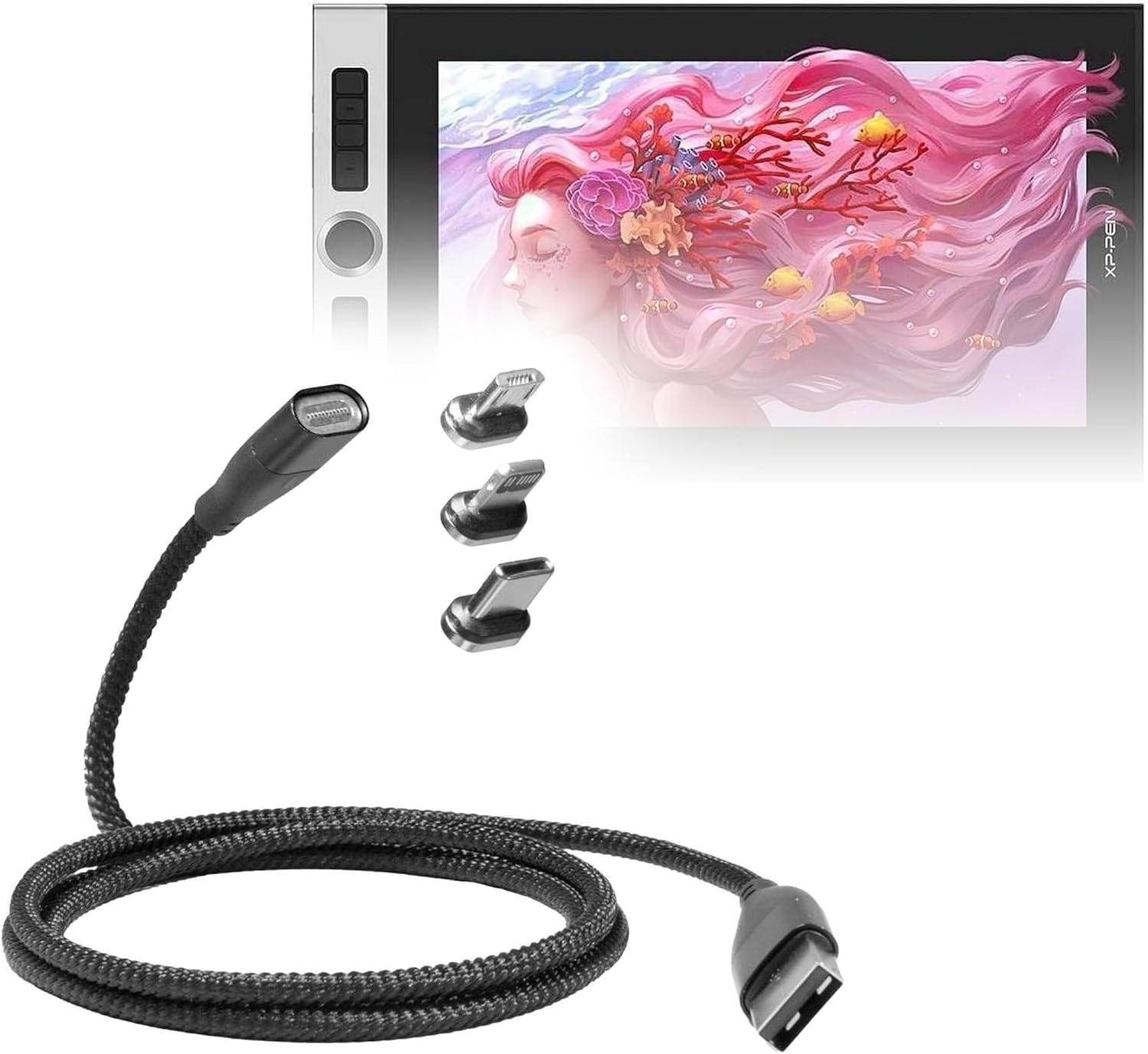BoxWave Cable Compatible with XP-Pen Innovator 16 - MagnetoSnap PD AllCharge Cable (100W), Magnet Charging Braided USB Type-C Micro - Jet Black
