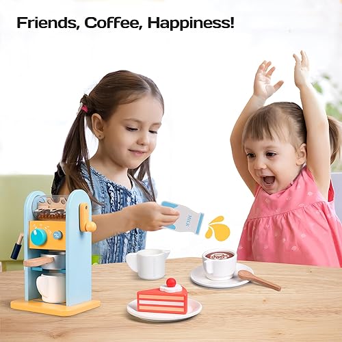 Miniatura 2 de ICEKO - Juego de cafetera de juguete de madera con molinillo - 11 piezas de accesorios de cocina realistas para niños - Juguetes de simulación -