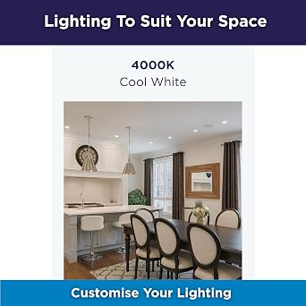 Bright Source Core LED Recessed Downlight, TRIAC Dimmable, 8W, 960lm, 4000K Cool White, IP65 Rated with Bezel, Fire Rated, 65mm Cutout, 6 Pack [Energy Class E]