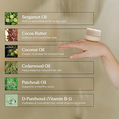 Miniatura 3 de Barra de champú  Cedro + pachulí  Con recipiente de viaje  Champú ecológico de calidad de salón, sin residuos ni plástico