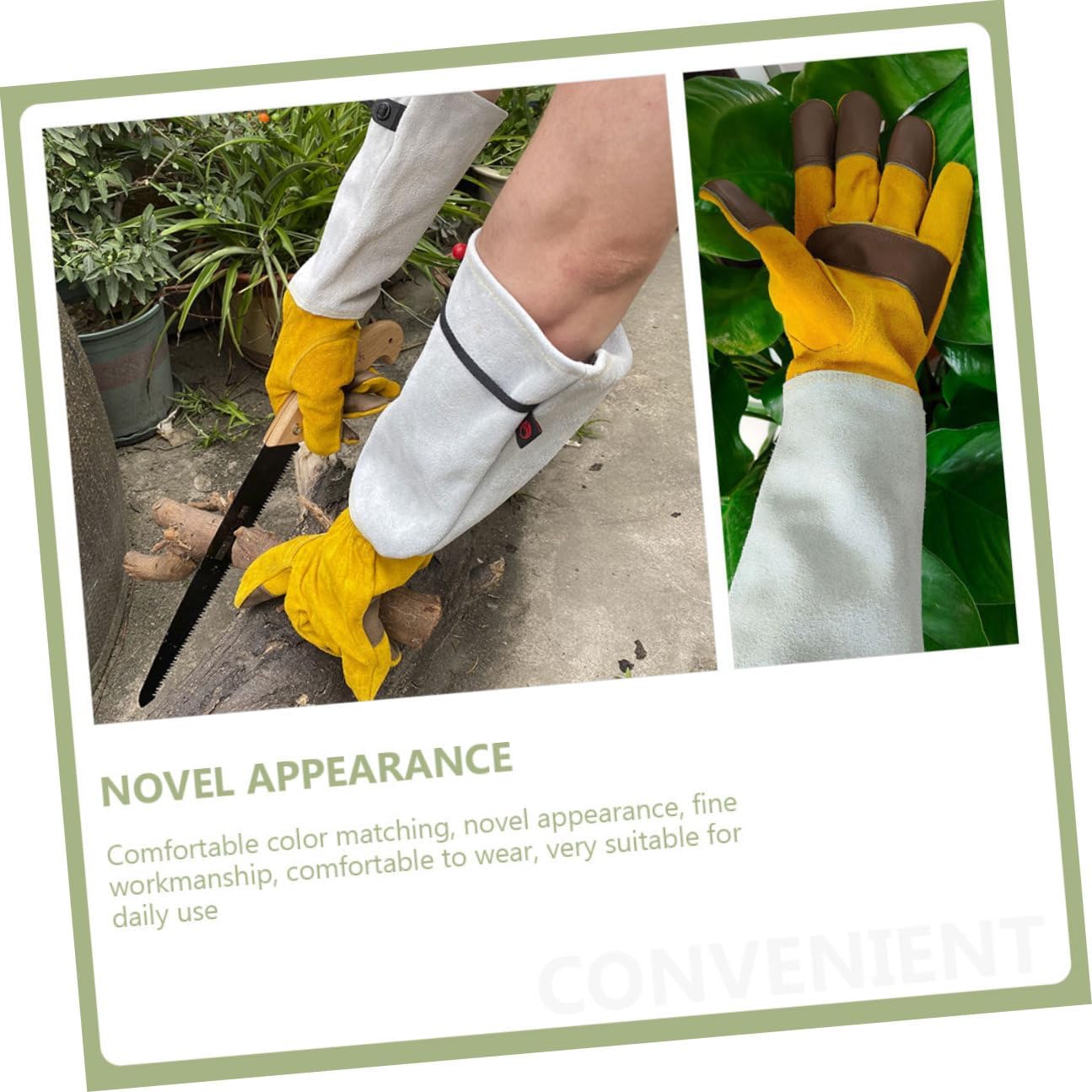 Uonlytech Thorn Proof Leather Gardening Gloves Extended Length Pruning Gloves for Garden Work with Gold and White Cowhide Size L Sturdy Protective Gear for Outdoor Use